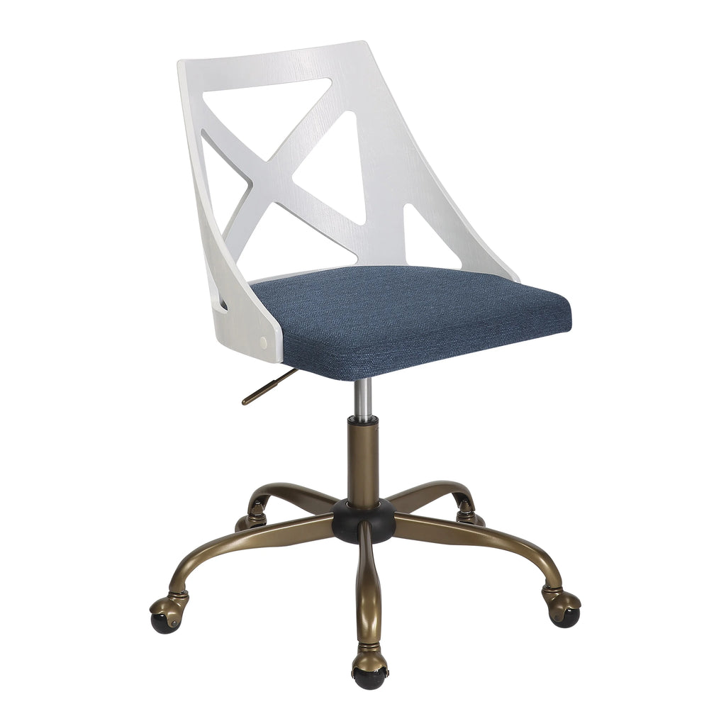 Antique Copper Metal & Blue Fabric Task Chair X5511
