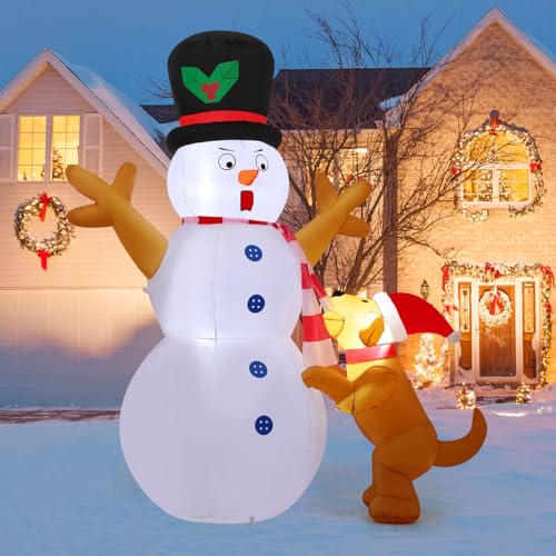 6 FT Christmas Inflatables Snowman and Dog with Built-in LEDs V738747