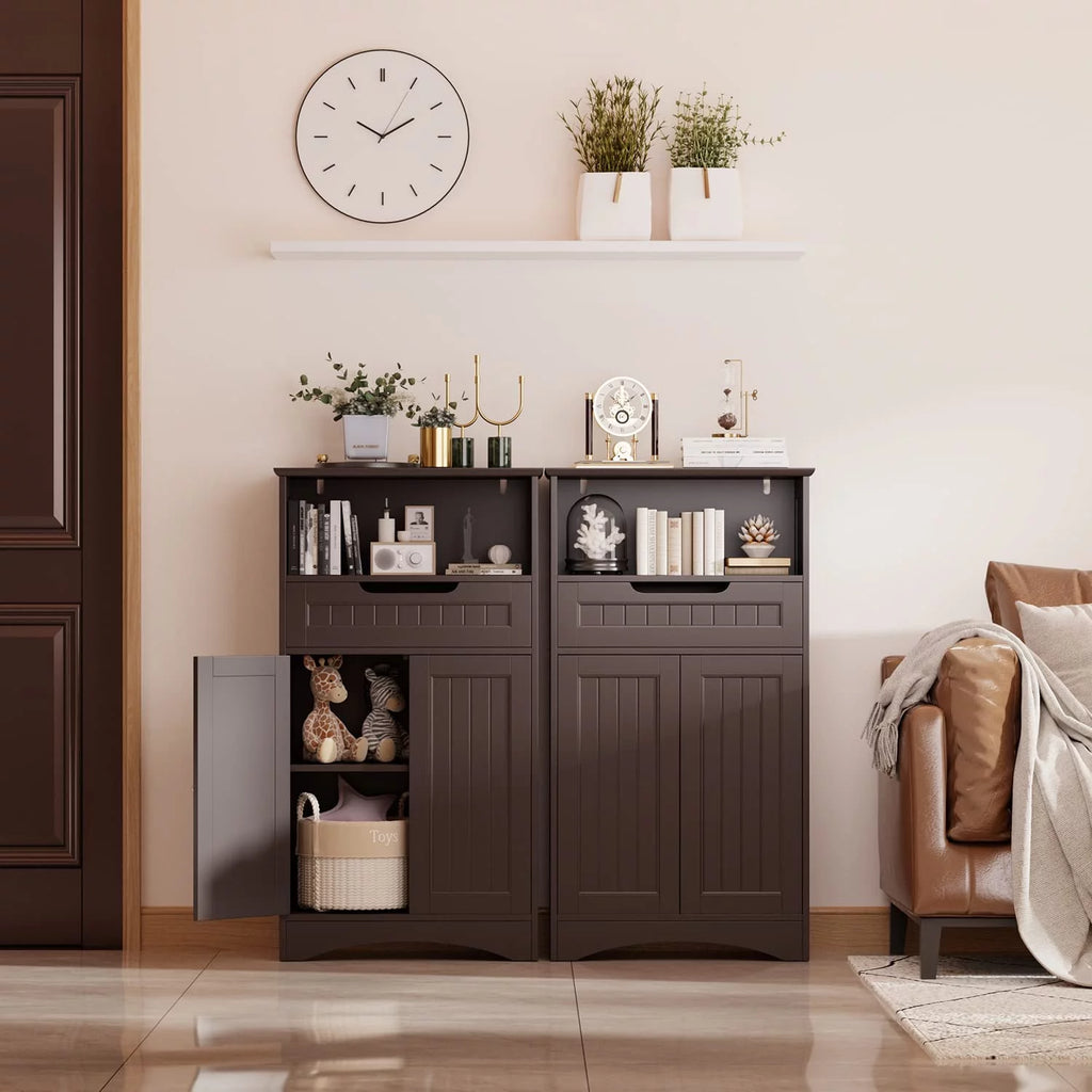 Dark Brown Bathroom Storage Cabinet with Drawer and Shelf U458827