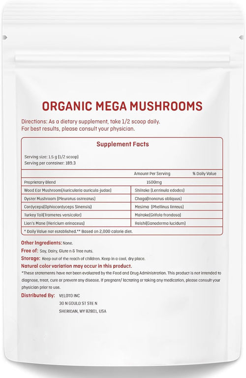10 in 1 Organic Mushroom Extract Powder Supplement, 10oz T299
