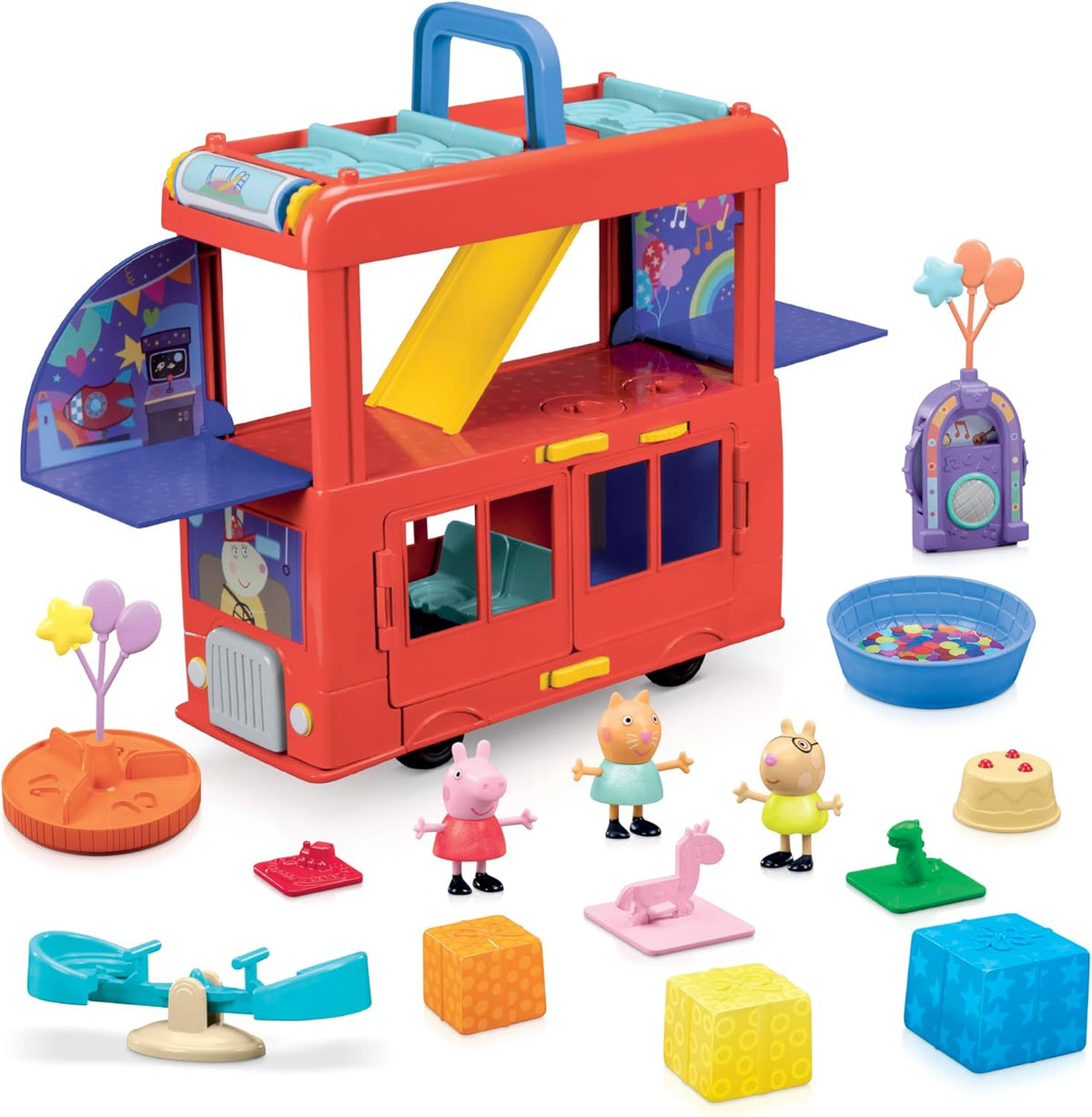 2-in-1 Party Bus Playset with 3 Figures and 13 Accessory Pieces V118166