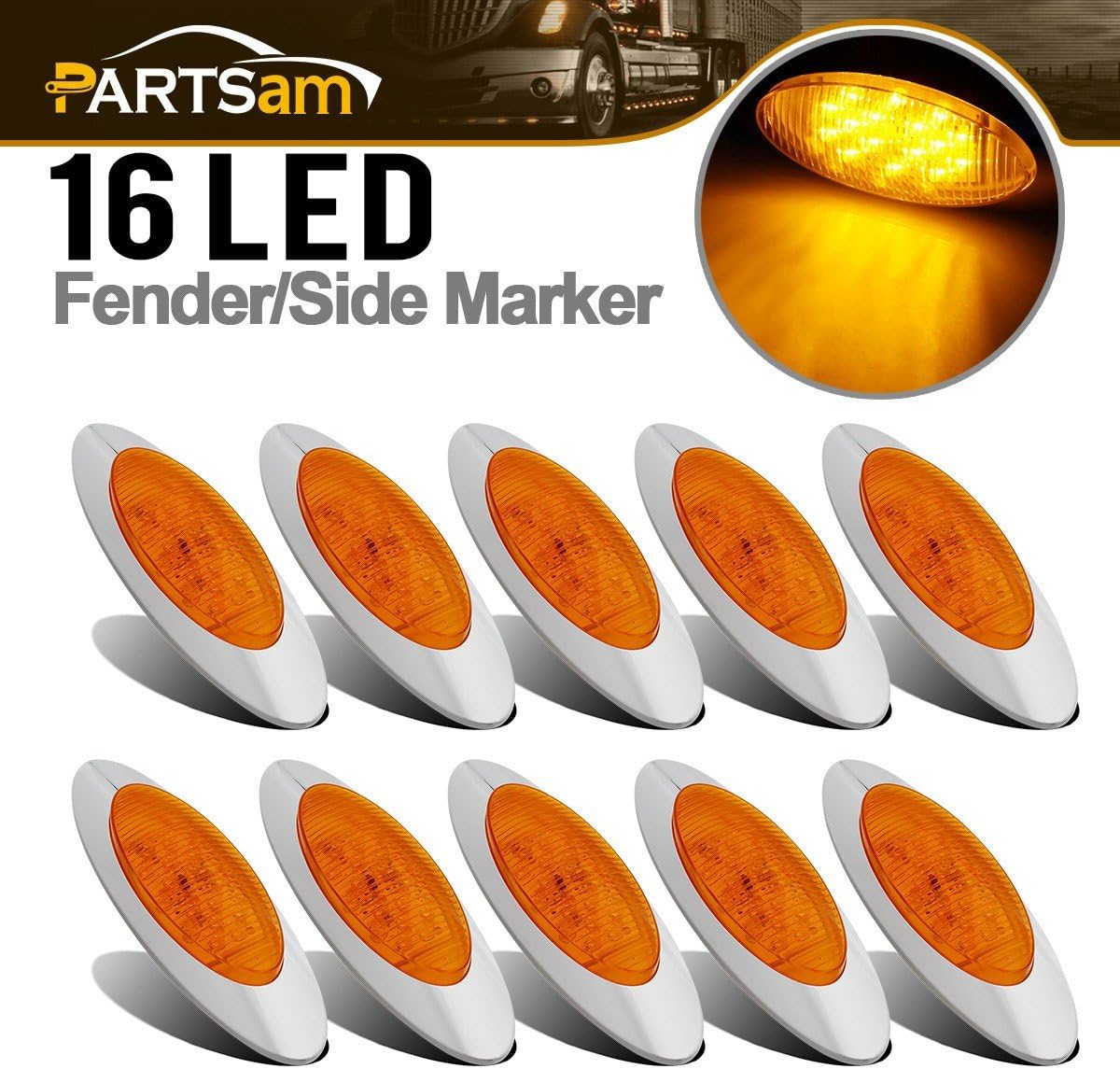 10Pcs 6-1/2inch Amber Clearance Marker Light with Bullet Terminal Q213480
