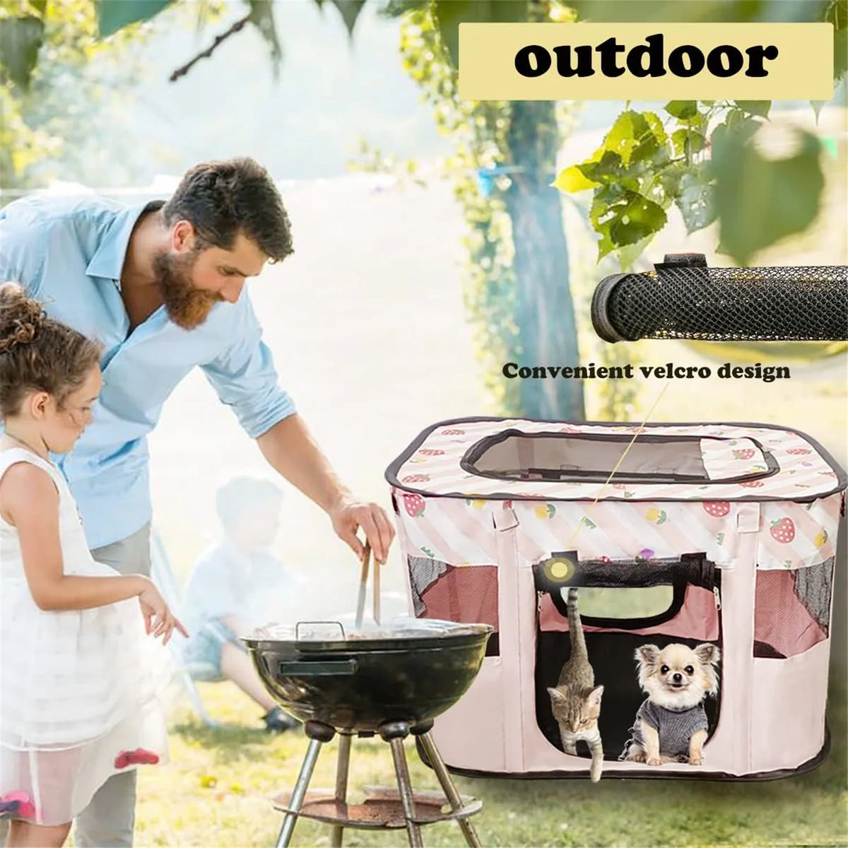 Large Dog Cat Playpen with Carrying Case, Removable Zipper Top O151