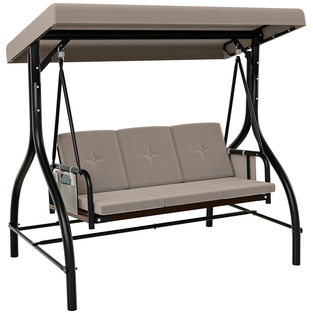 3 Person Patio Swing Chair with Adjustable Canopy and Cushion W80776