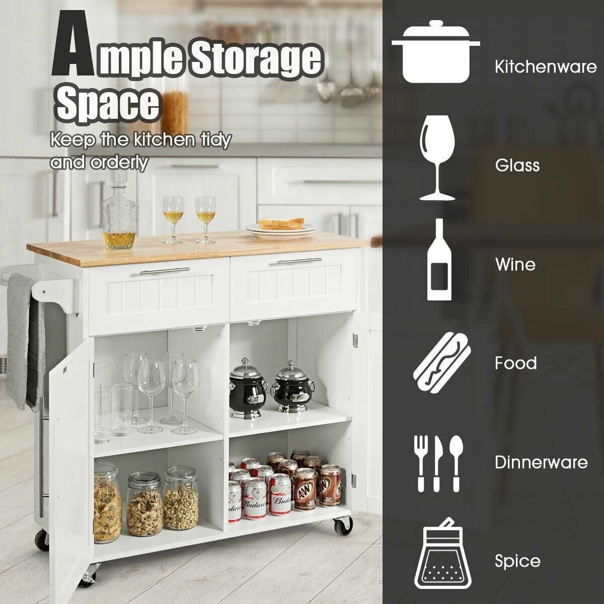 White Rolling Kitchen Cart V5975