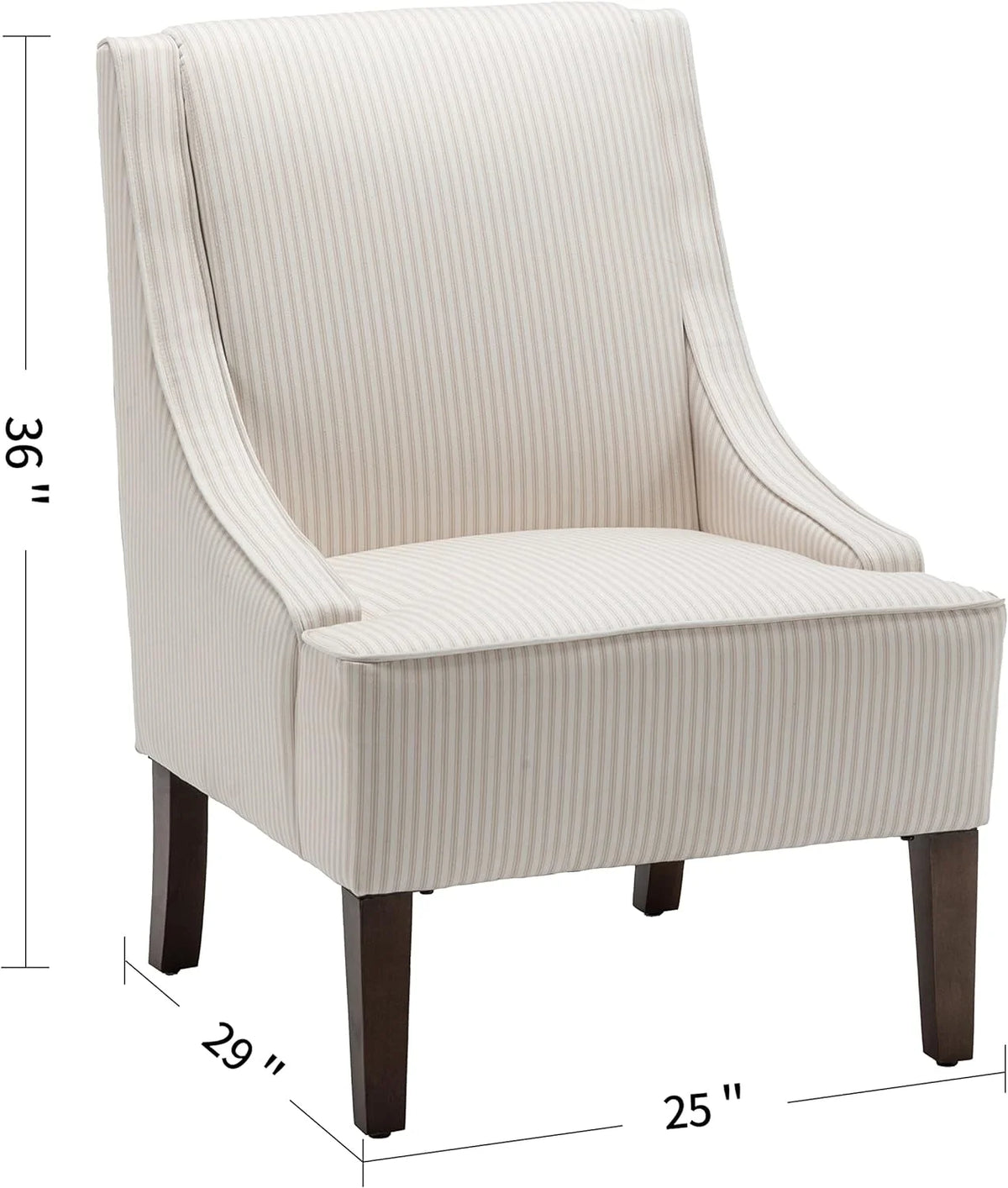 Cream and White Stripe Fabric Accent Chair with Wood Legs O97833