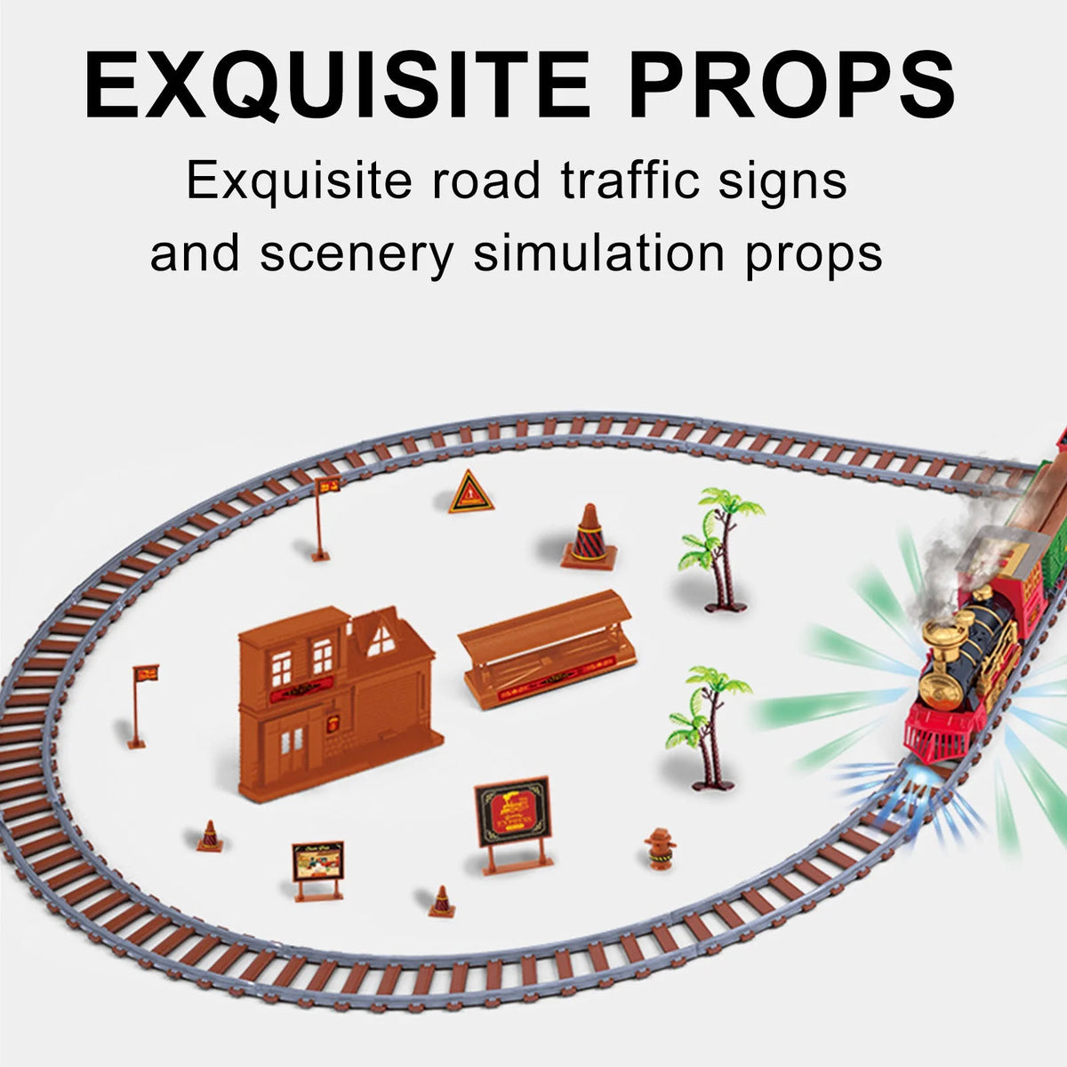Toy Train Set With Lights And Sounds Steam Smoke Railway Tracks Battery Operated P8878