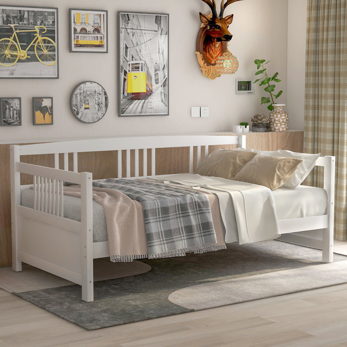 Modern Solid Wood Twin Size White Daybed N8611
