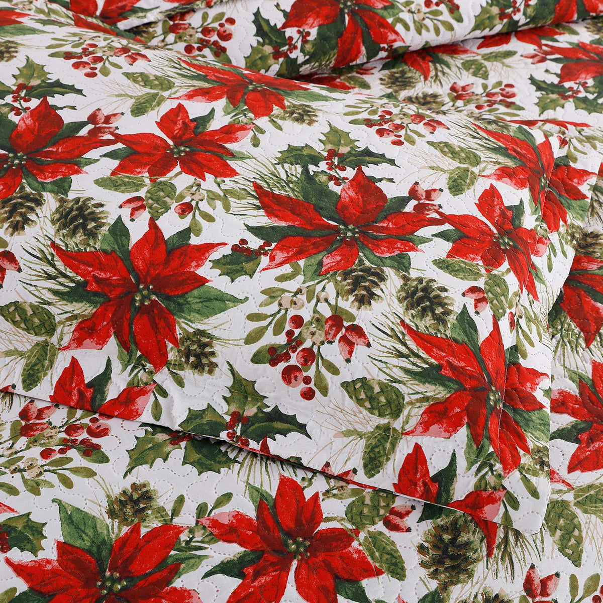 King Size Poinsettia Floral Lightweight Bedspread Coverlet with Pillow Shams Y867940