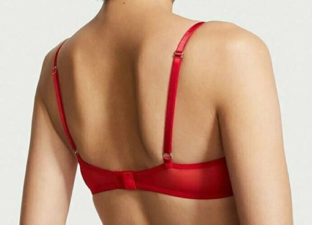 Red Sheer Mesh Balconette Bra 34DDD D5631