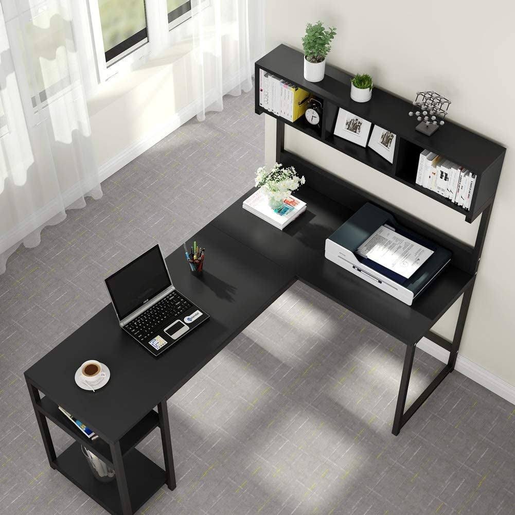 L Shaped Desk with Storage Hutch Shelf G99404