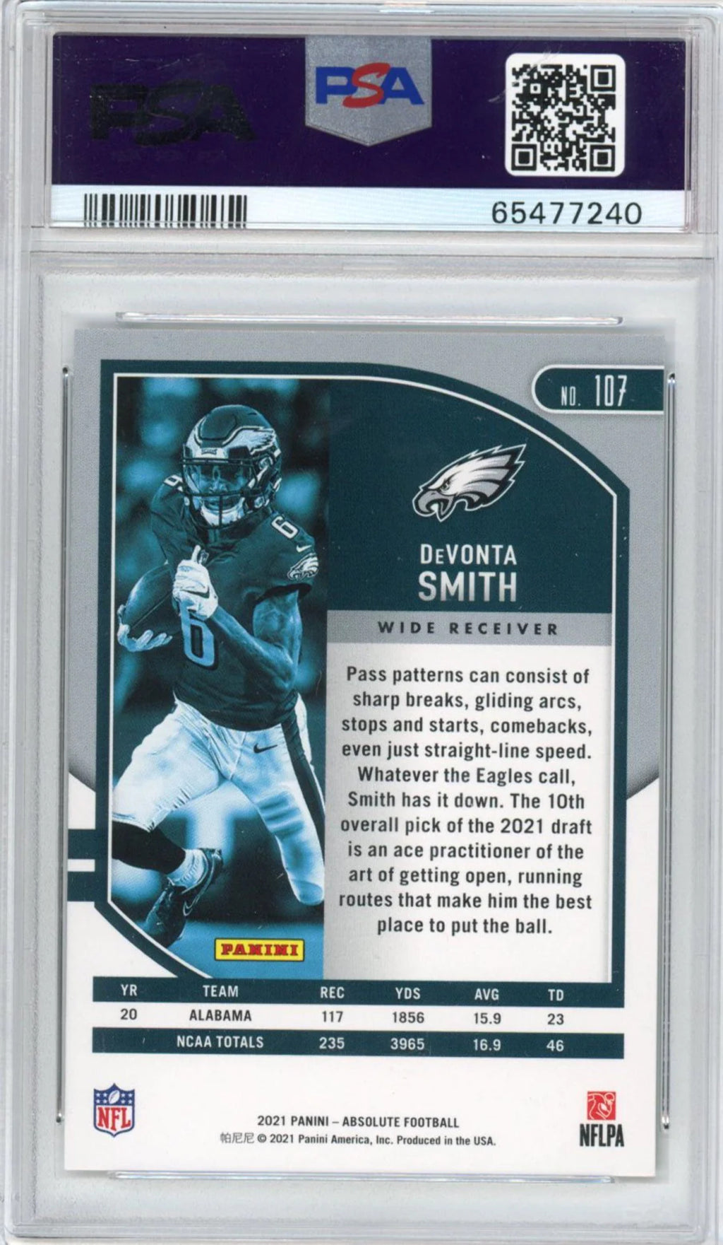 2021 Panini Absolute DeVonta Smith #107 Rookie RC Football Card PSA 9 Mint F7239
