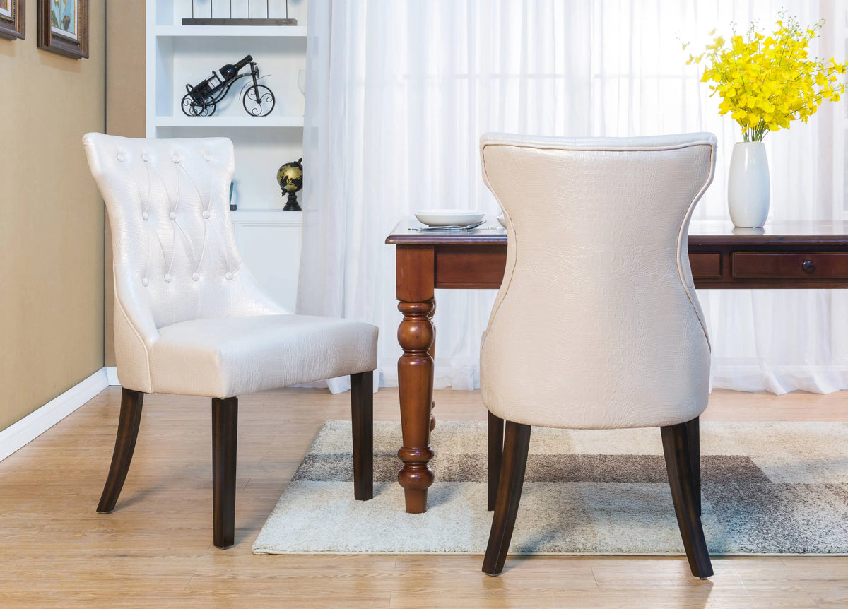 PU Leather Dining Chair with Espresso Wood Legs, Set of 2 T7480