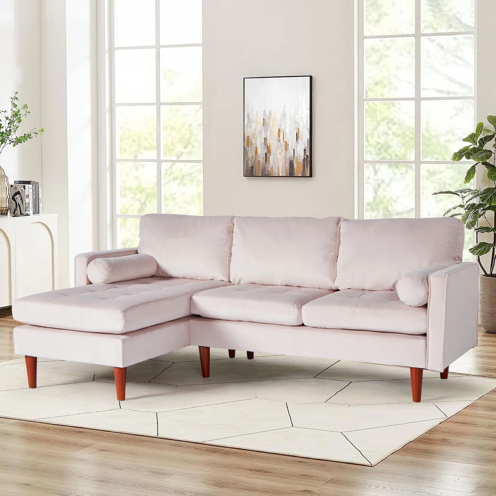 78" Wide L-Shaped Velvet Sectional Sofa with Ottoman C3131
