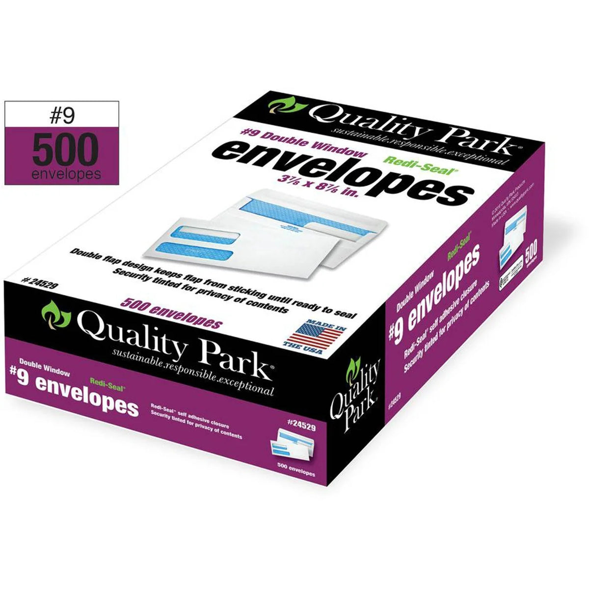 White #9 Double Window Invoice & Check Envelope, 500/Box D2490