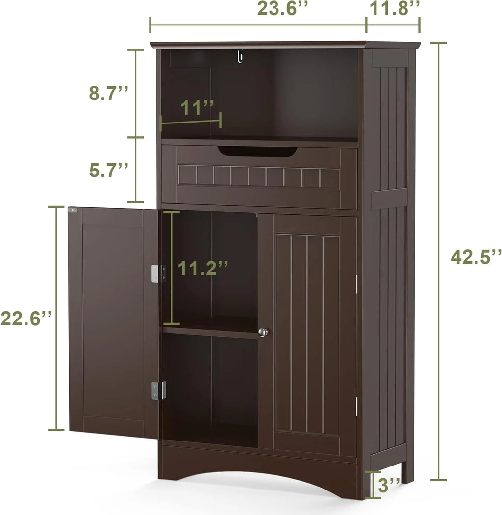 Dark Brown Bathroom Storage Cabinet with Drawer and Shelf U458827