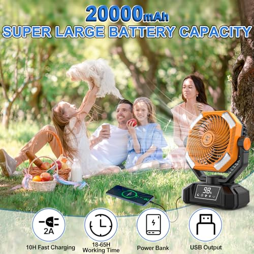 20000mAh Rechargeable Battery Powered Camping Fan with LED Lantern C61898