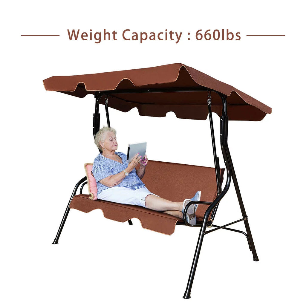 3 Seats Cushioned Steel Frame Patio Canopy Swing G184766
