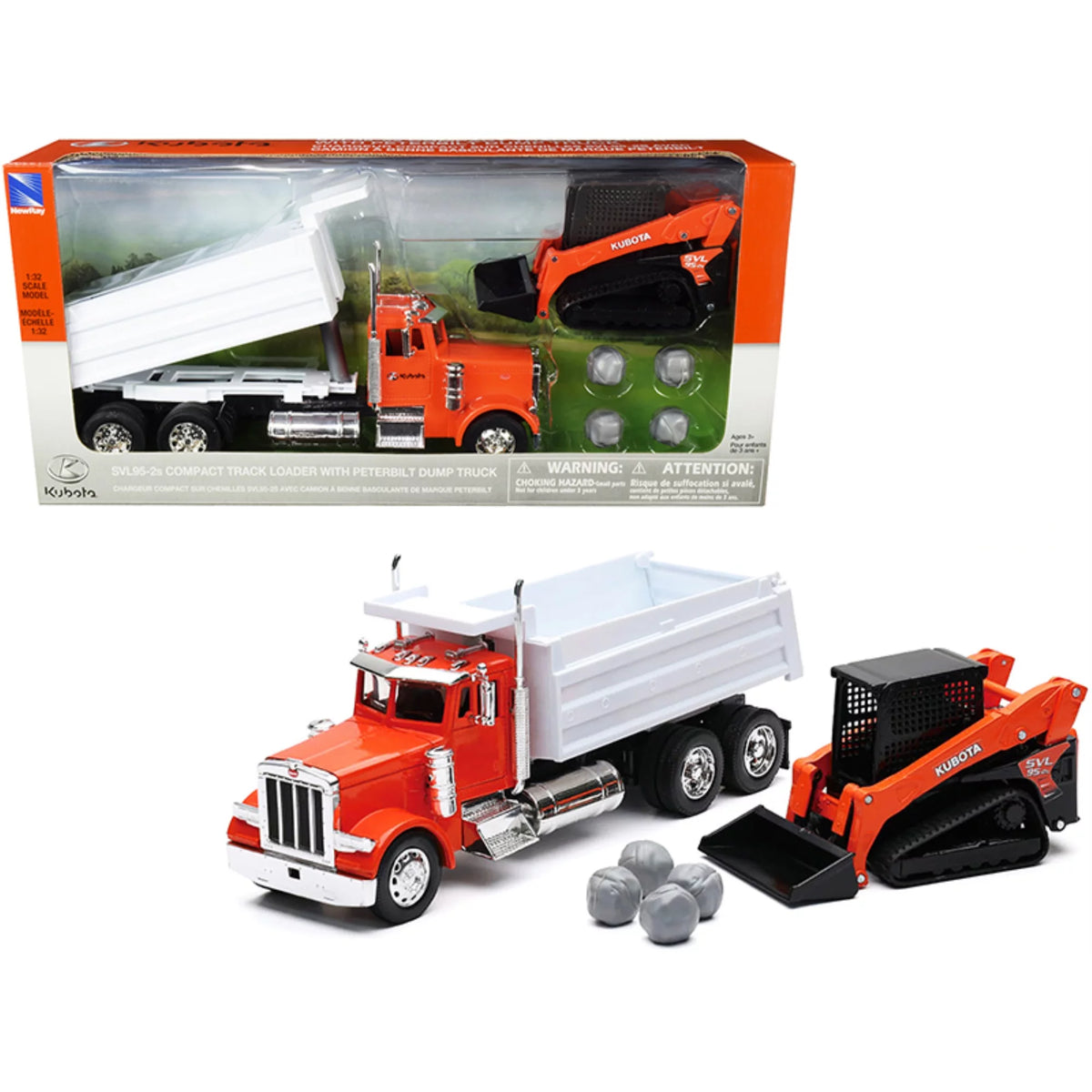 Orange and White Dump Truck and Excavator 1/32 Diecast Model Z1505