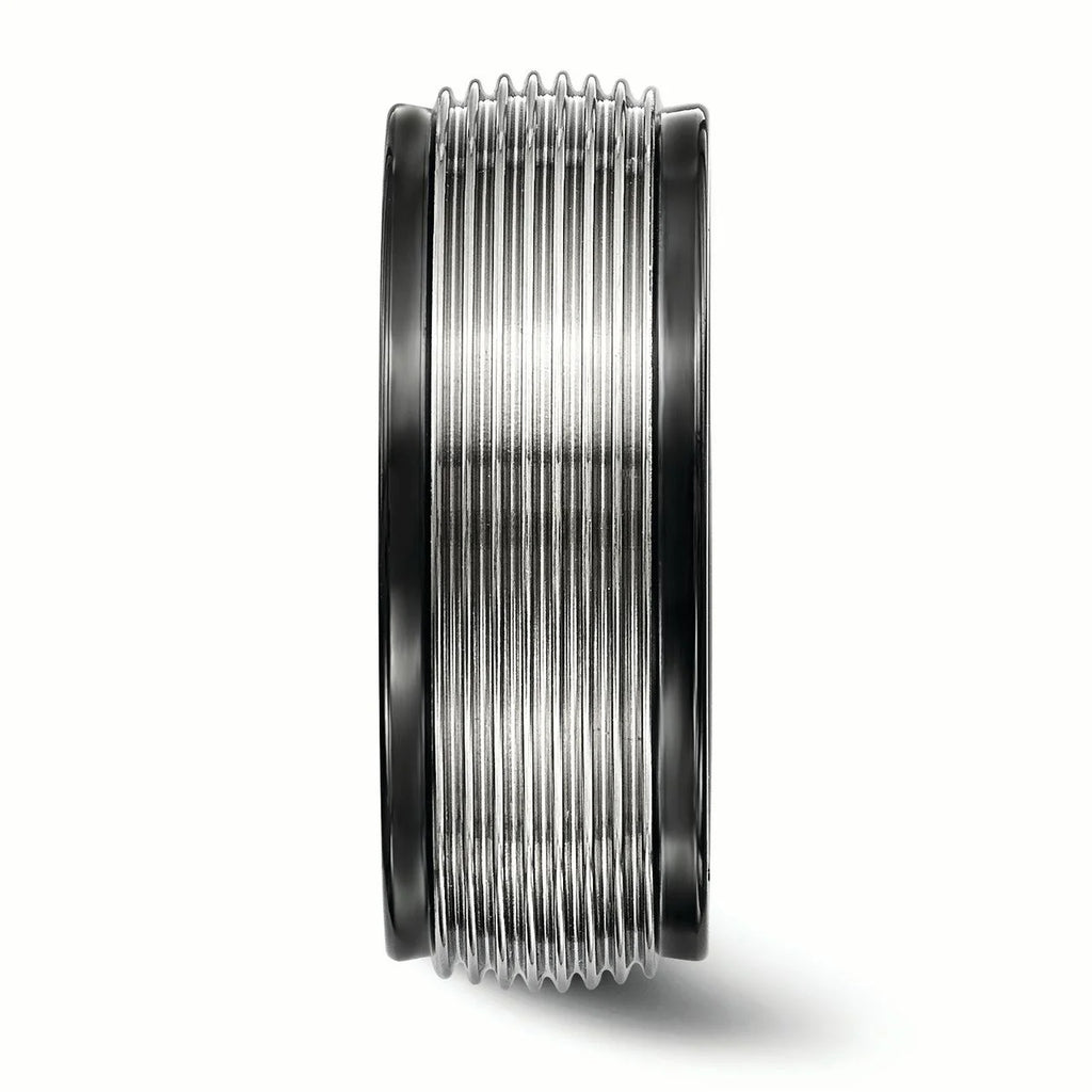 Black Ti & Titanium Polished Grooved Ring P7439