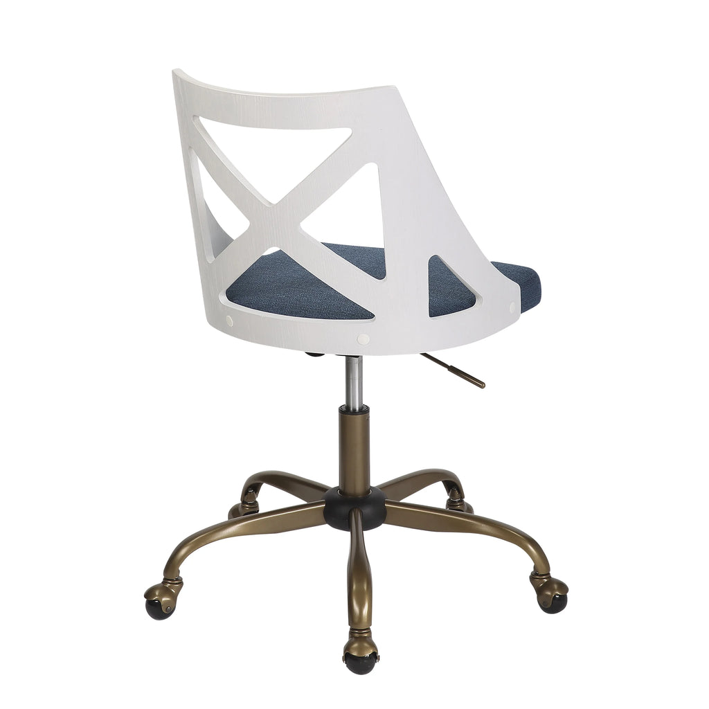 Antique Copper Metal & Blue Fabric Task Chair X5511