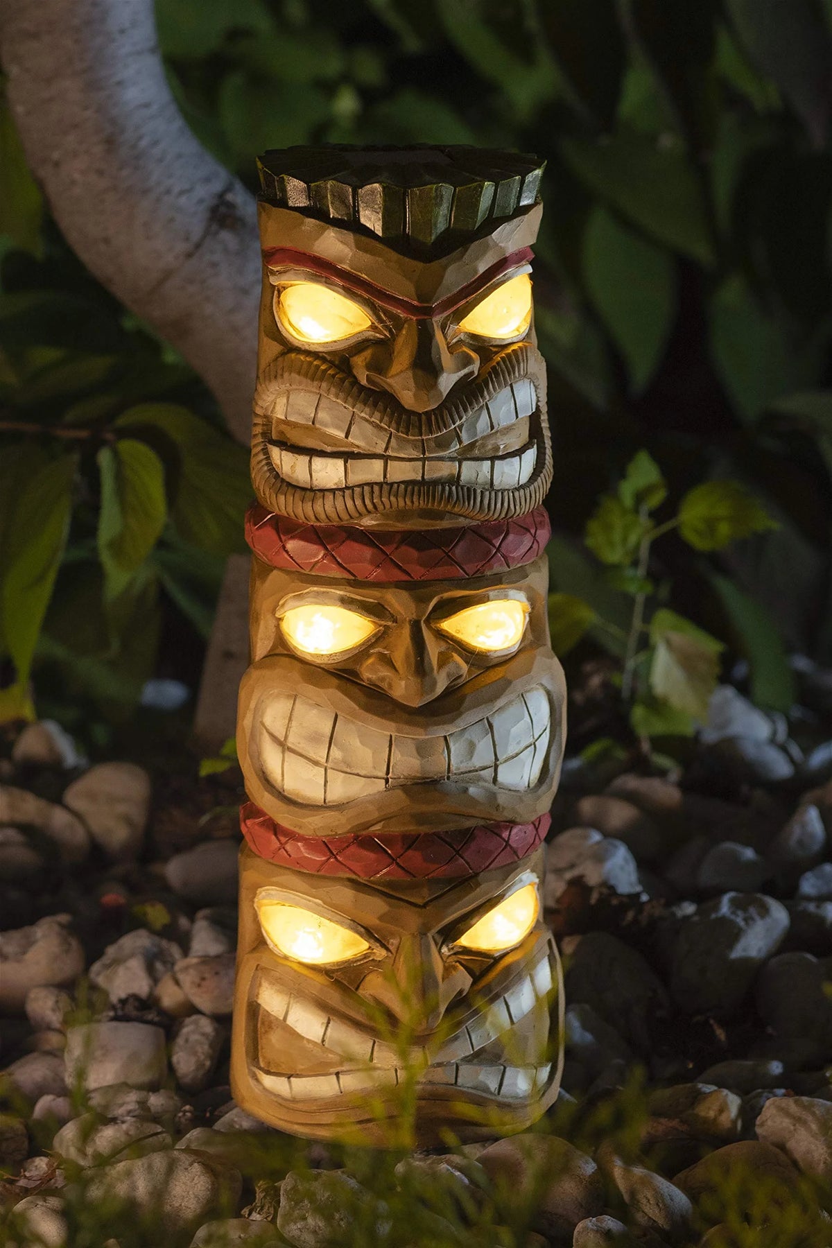 Triple Tiki Totem Solar Powered LED Outdoor Decor Garden U192911
