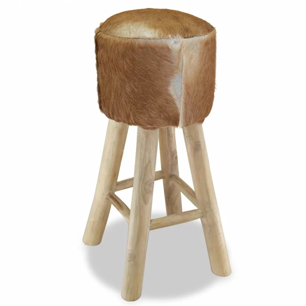 Real Leather and Solid Teak Wood Bar Stool A26959