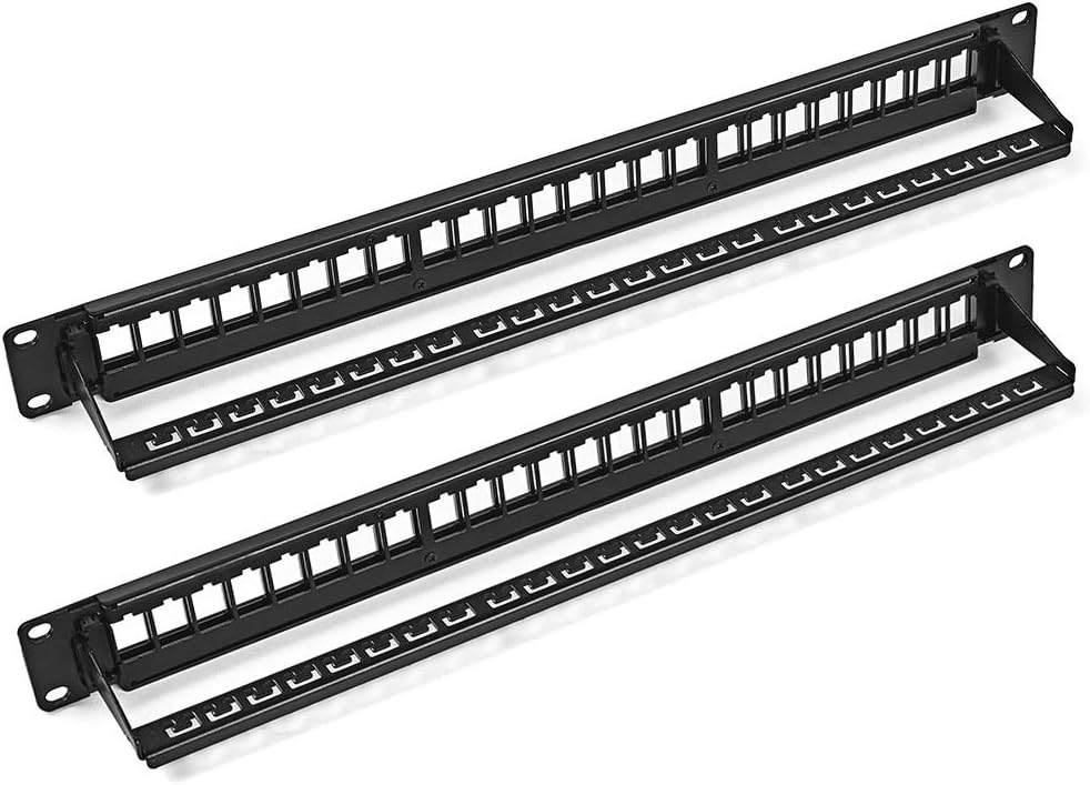 24-Port CAT5e UTP Patch Panel 1U with Keystones, Black, 2-Pack A9202