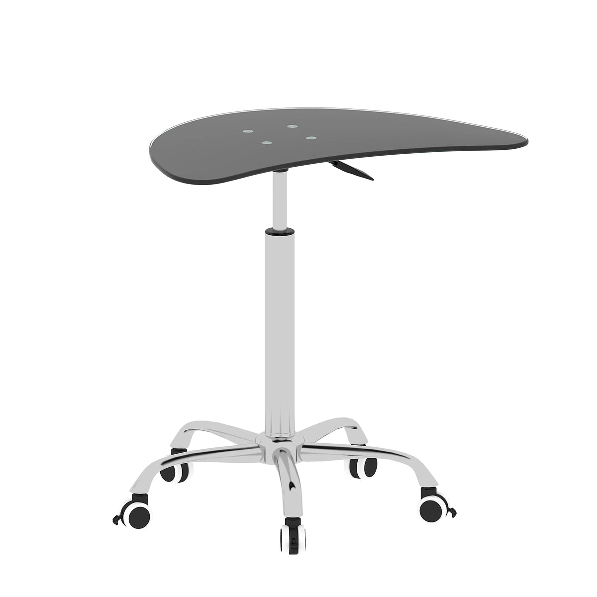 Adjustable Height Black Tempered Glass Table Desk with Lockable Wheels D3802