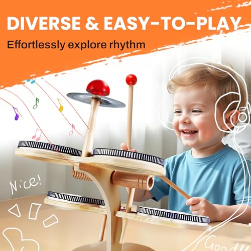 Wooden 8 in 1 Percussion Drum Kit with Xylophone Cymbal M5210