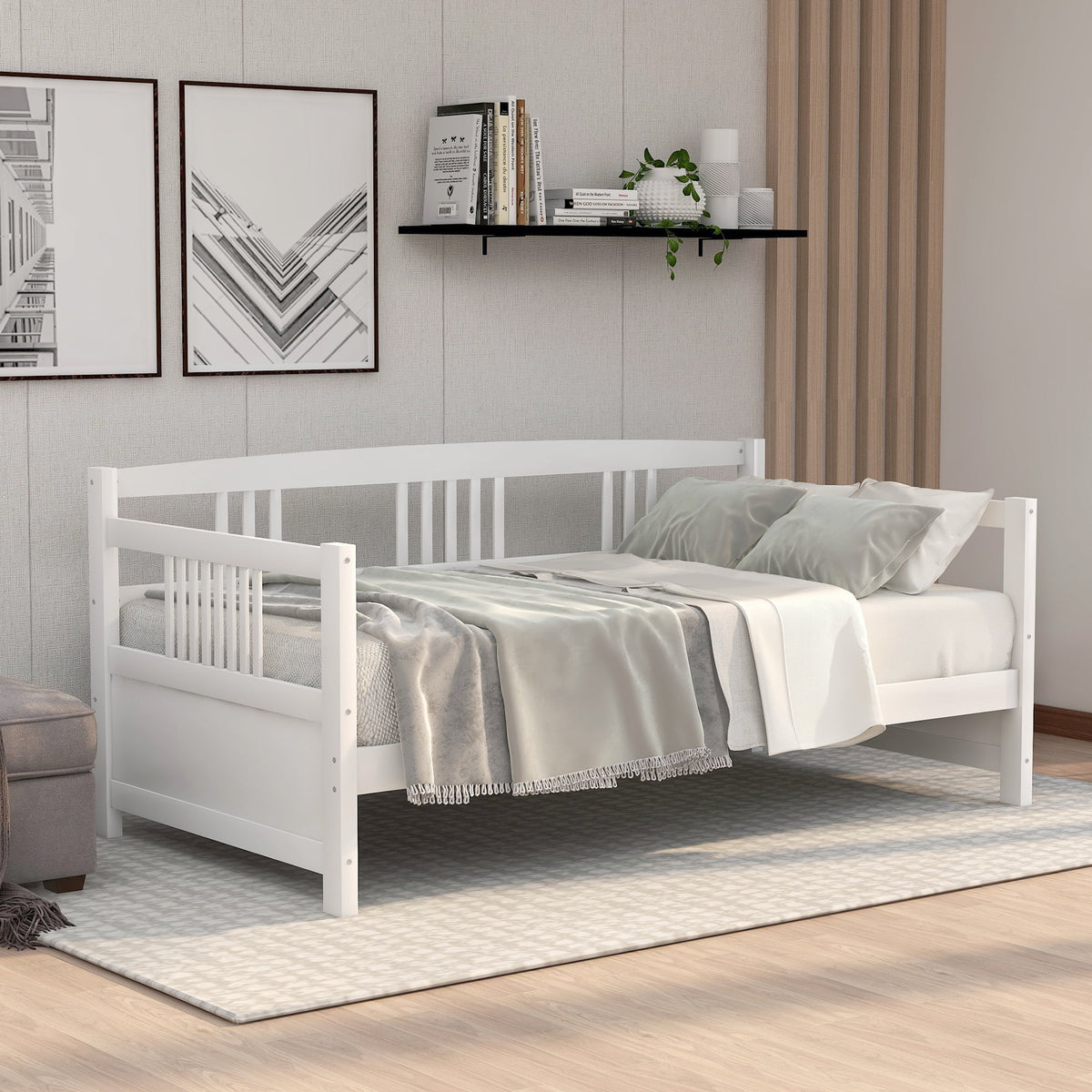 Modern Solid Wood Twin Size White Daybed N8611