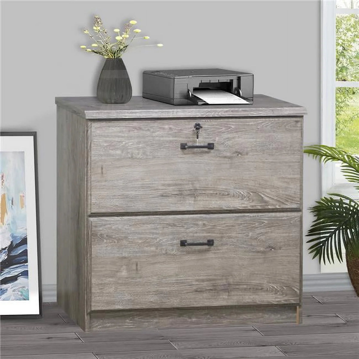 2 Drawer Gray Oak Lateral Filing Cabinet K99432