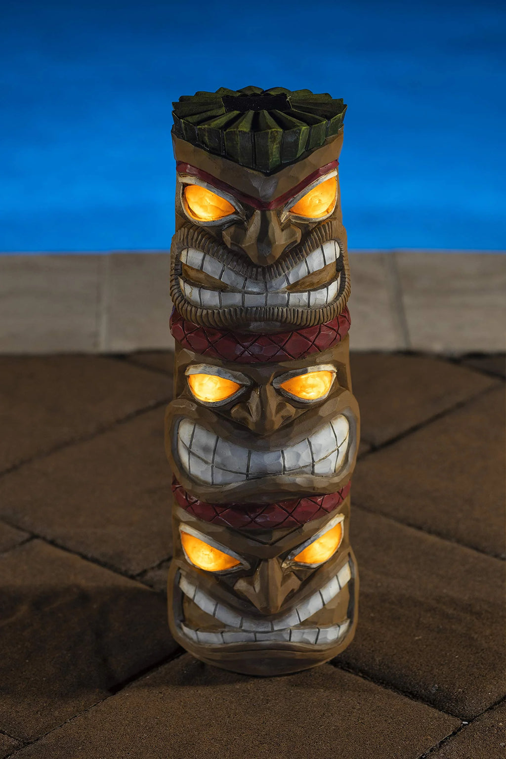 Triple Tiki Totem Solar Powered LED Outdoor Decor Garden U192911