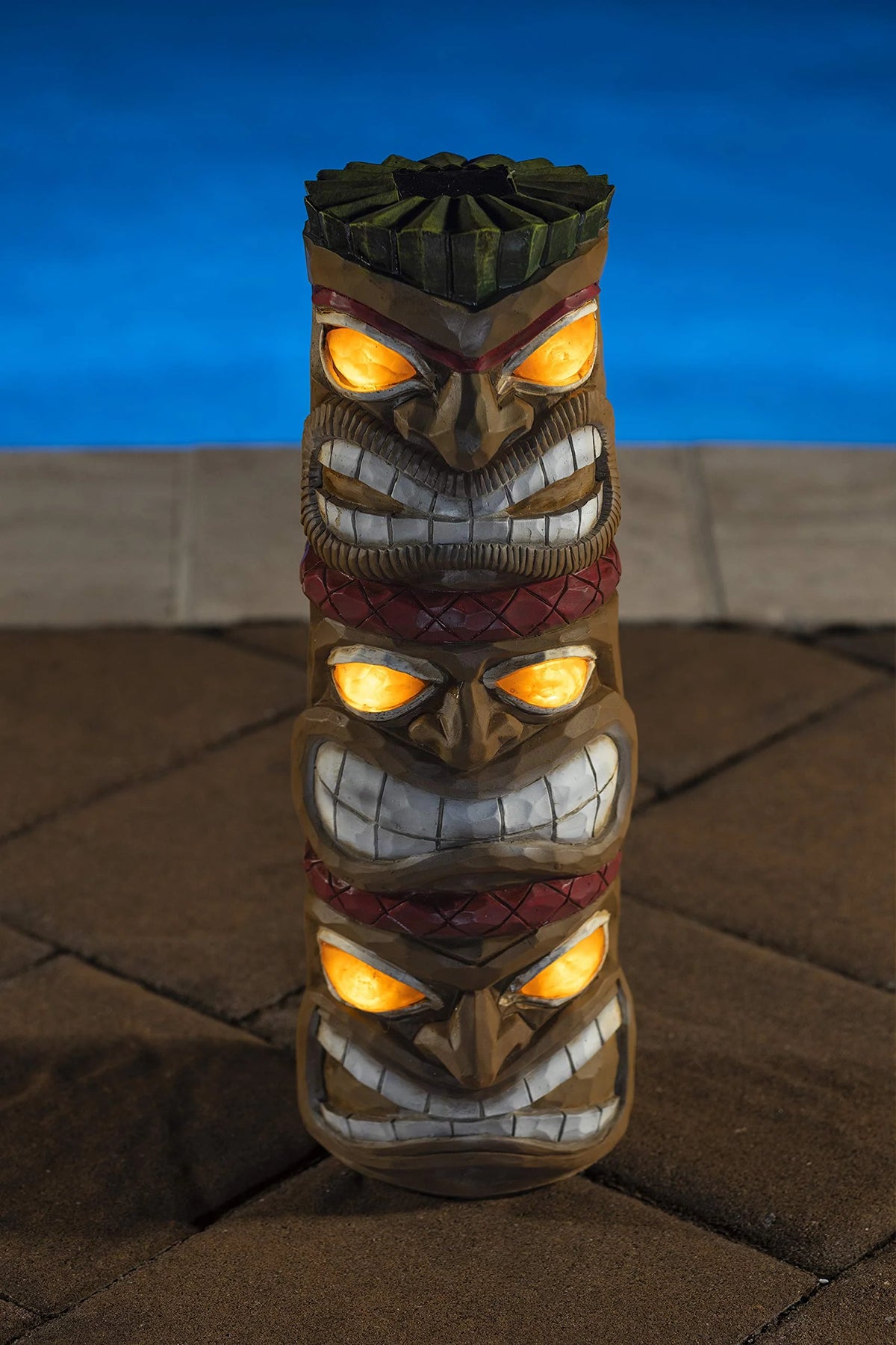 Triple Tiki Totem Solar Powered LED Outdoor Decor Garden U192911