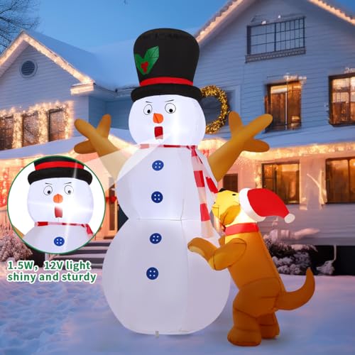 6 FT Christmas Inflatables Snowman and Dog with Built-in LEDs V738747