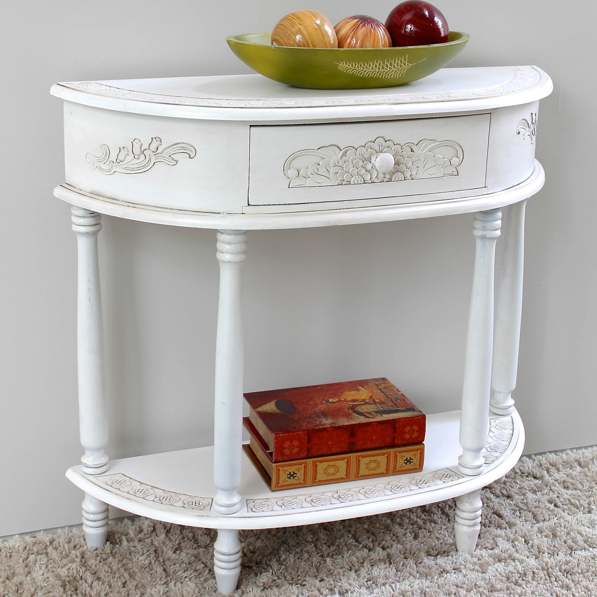 Carved Half Moon Console Table H592