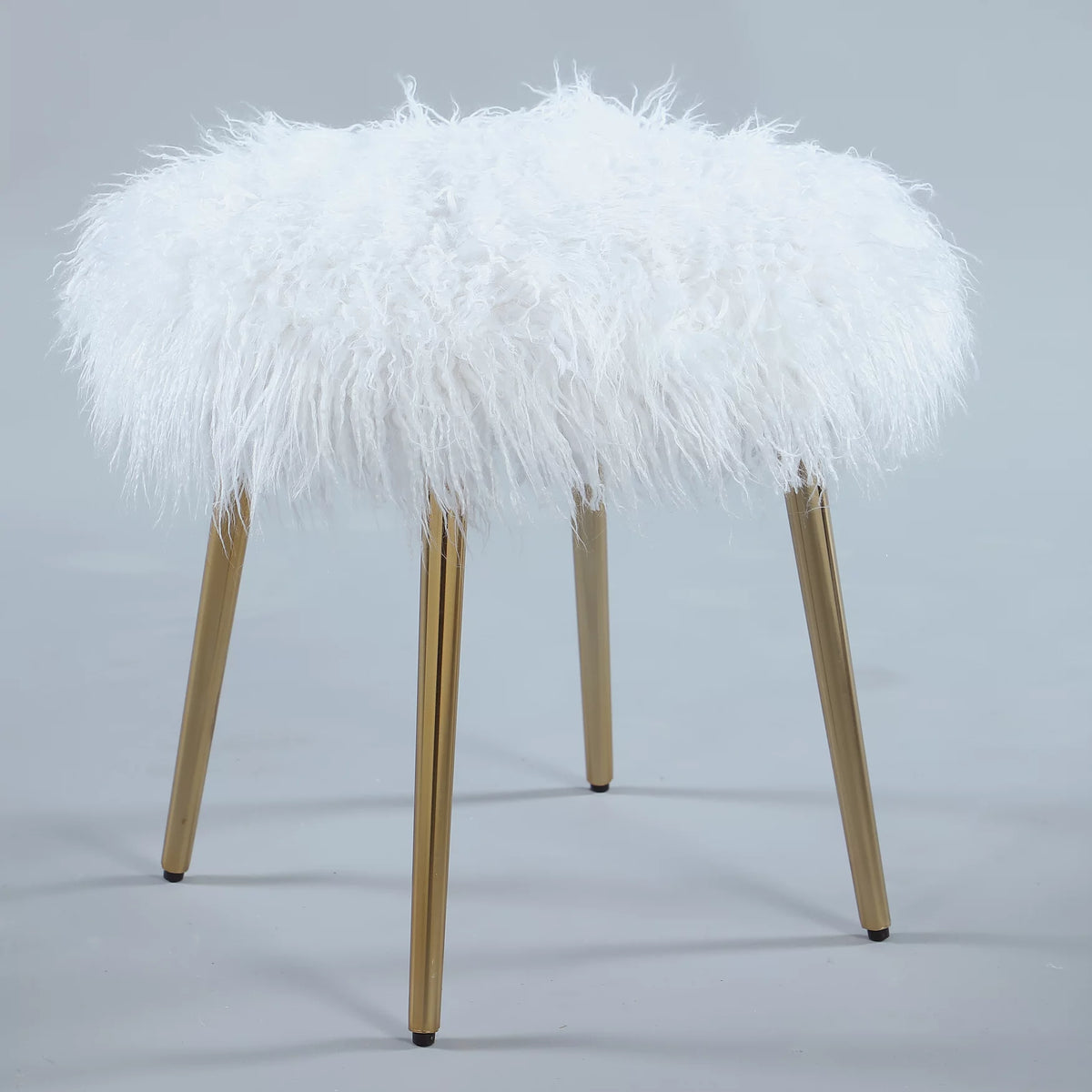 White Faux Fur Accent Ottoman F9611
