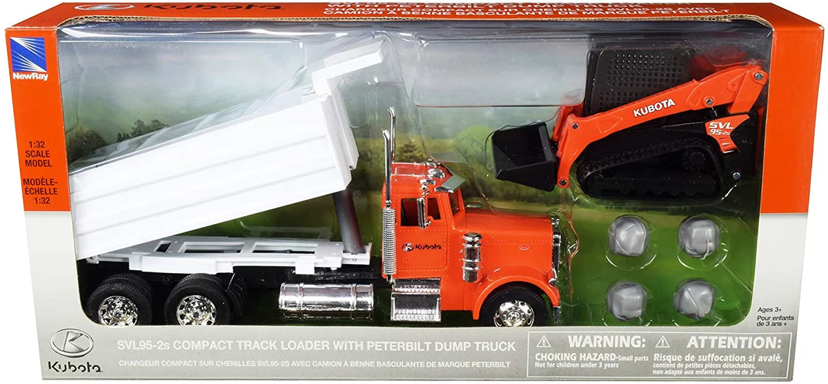 Orange and White Dump Truck and Excavator 1/32 Diecast Model Z1505