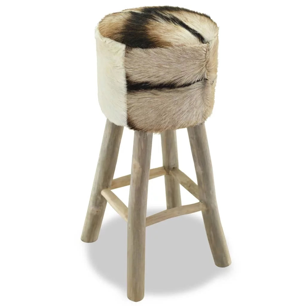 Real Leather and Solid Teak Wood Bar Stool A26959