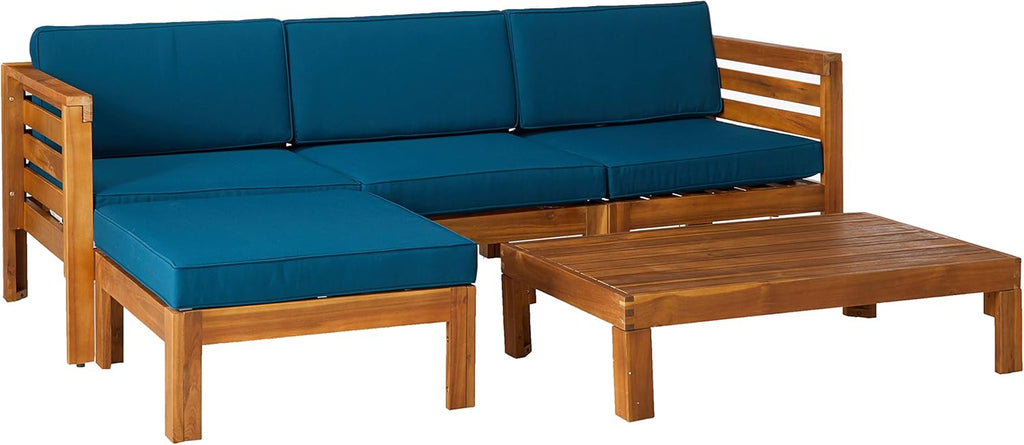 5 Piece Acacia Wood Sofa Set, Teak Finish, Dark Teal Q670