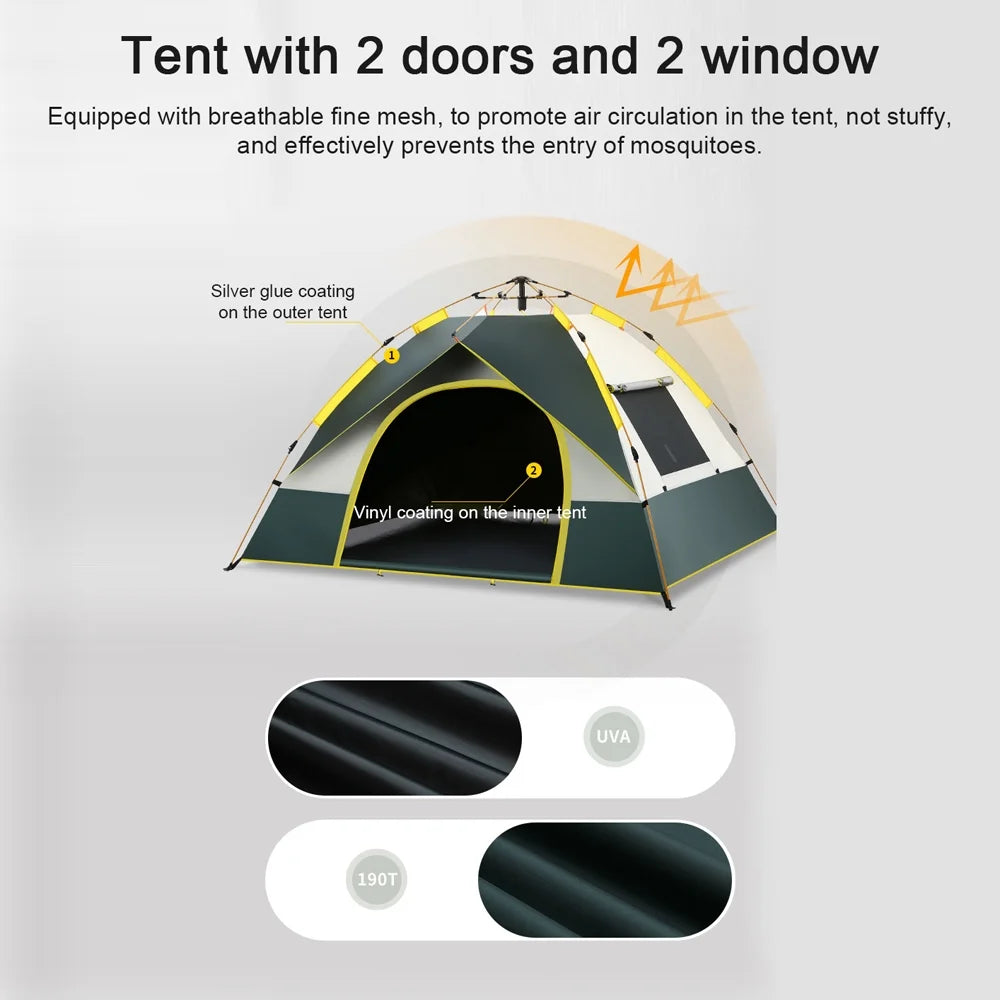 3 4 Person Windproof Rainproof Camping Tent F3292