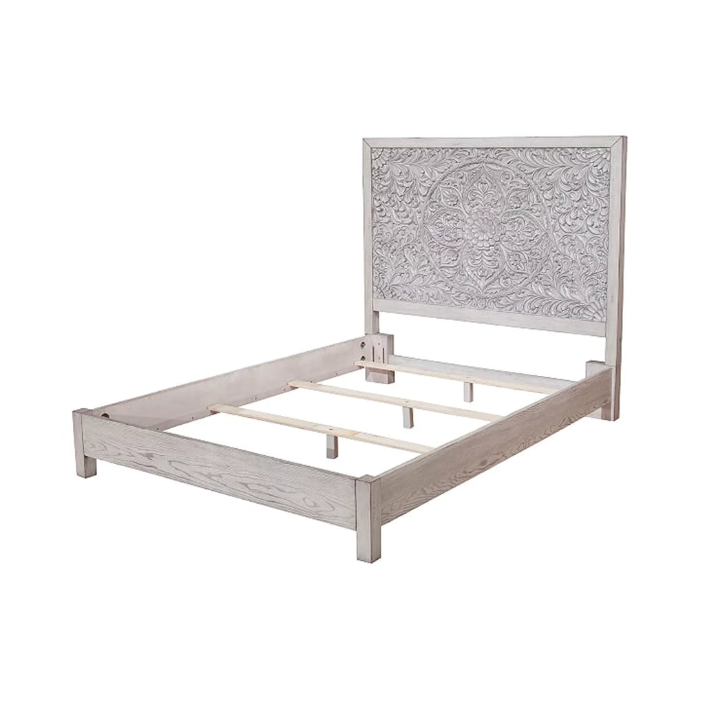 Queen Size Wooden Bed with Carved High Headboard X35314