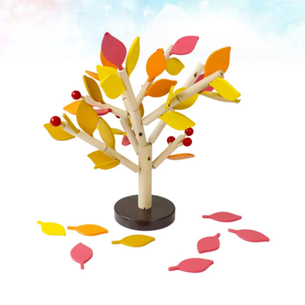 1 Set Wooden Tree Blocks with Leaves 3D Building Toy (Yellow) W831618