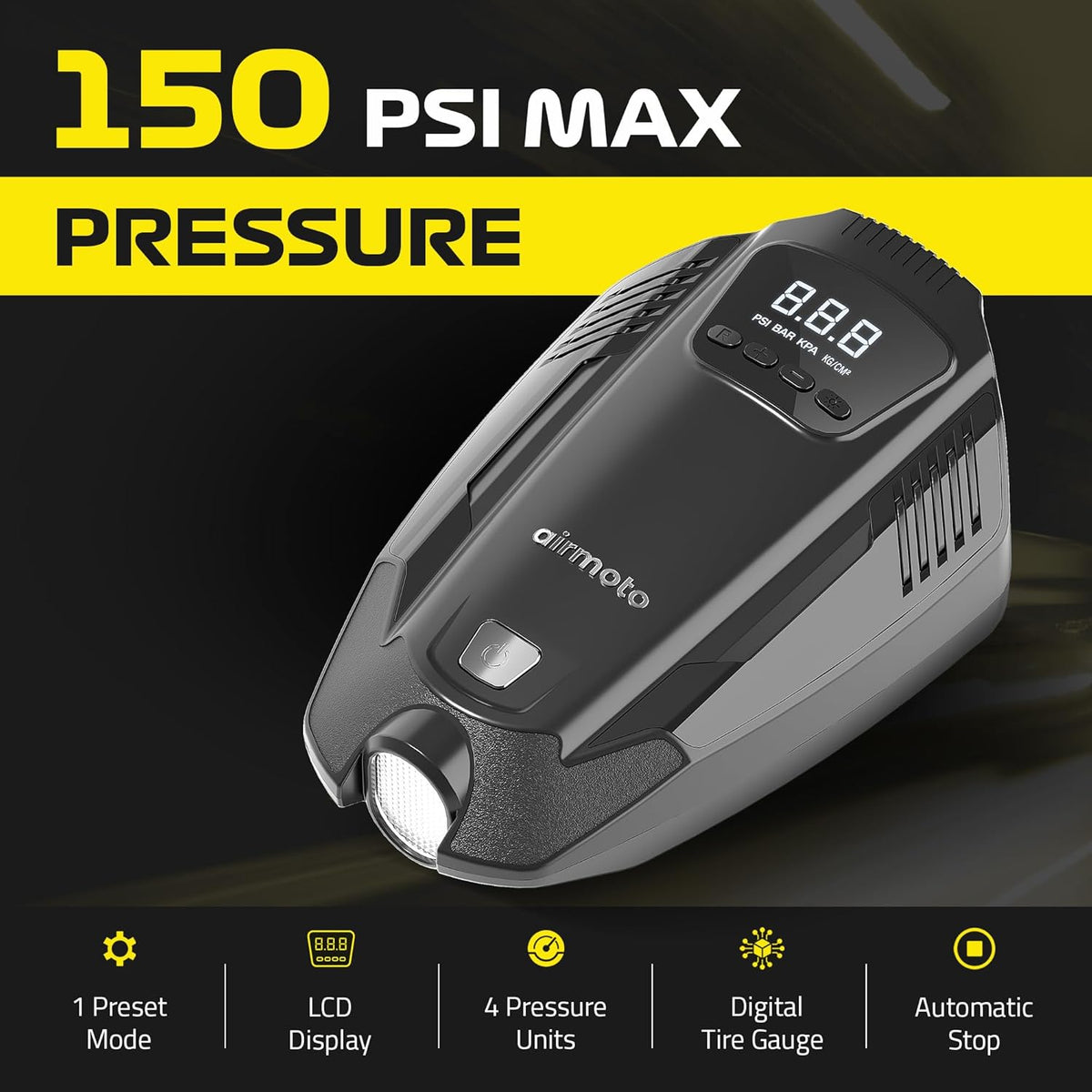 Portable Tire Inflator Air Compressor with Auto-Shutoff and LED Light E2962