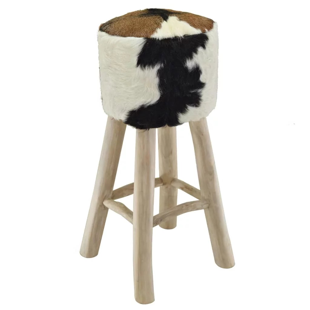 Real Leather and Solid Teak Wood Bar Stool A26959