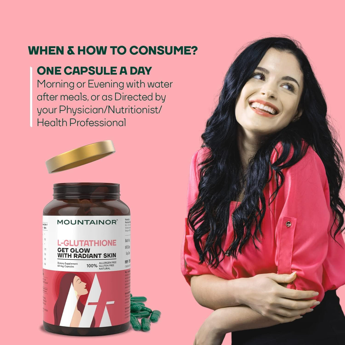 L Glutathione 1000mg 60 Veg Caps with Vitamin C, Biotin C210