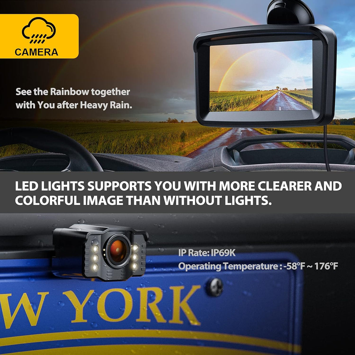 5 Monitor with 1080P Backup Camera, 149° Rear View Kit, IP69 Waterproof Night Vision N721010
