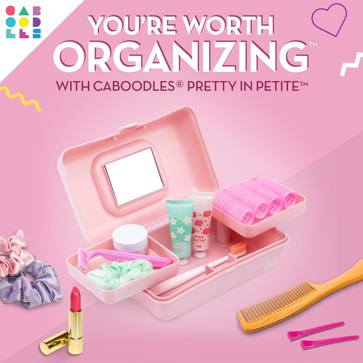 Pink Sparkle Hard Plastic Makeup Box with 2 Swivel Trays M725928