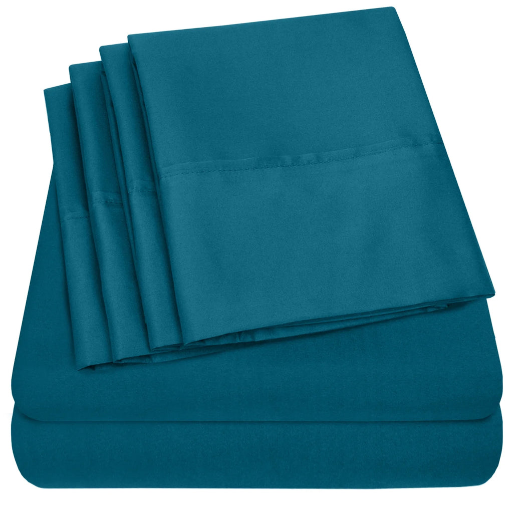 6-Piece Double Brushed Microfiber Sheet Set - Queen, Teal F208