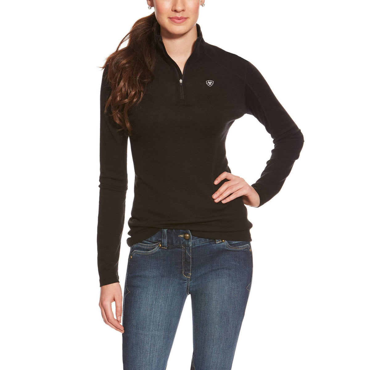 Ladies Wool 1/4 Zip Top Black Y7830